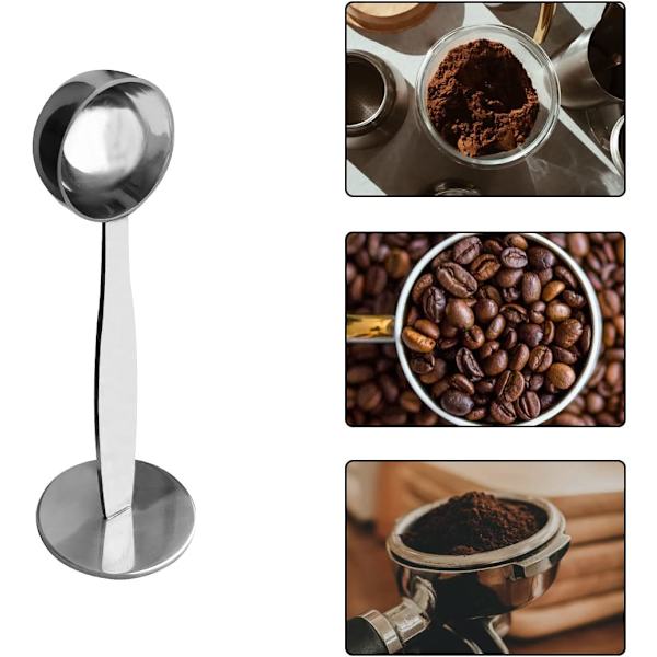 2-i-1 Kaffeskefulde, 304 Rustfrit Stål Spiseskefuld Måleske, med Presset Bund til Kaffebønne Presning Kaffeformalingspresning (Sølv 15ml)