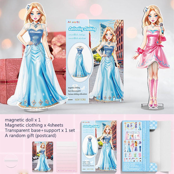 Magnetisk Prinsesse Dukke, Magnetisk Utkledningssett, Leke Sett Magnetiske Utkledningsdukker og Leke for Jenter, Medium Amy Amy