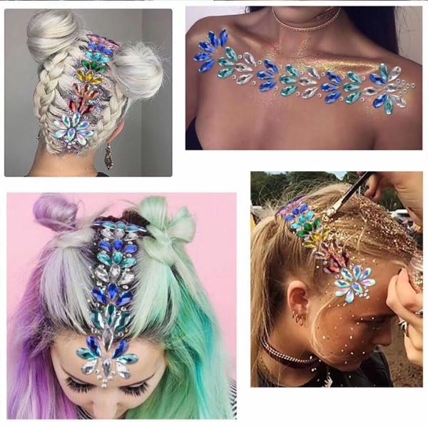 3D Kristallinen Otsatarra Musiikkifestivaali Hiusten Glitter Strassi Koristelu Vartalo Muoti Strassi Väliaikaiset Tatuointitarrat MP175F06