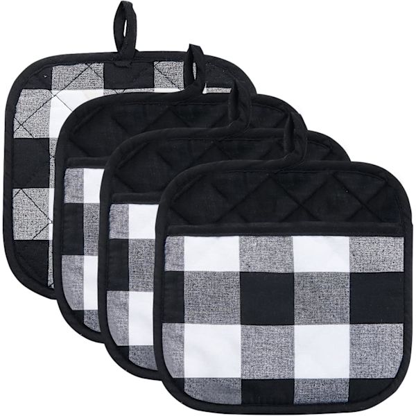 4 kpl Joulupatalappuja, keittiön lämmönkestäviä patalappuja, eristysmattoja, patalappuja, keittiön ruoanlaitto- ja leivontaeristysmattoja Black+White