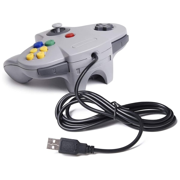 Retro USB Controller til N64 Spil, N64 Klassisk USB Controller Sølv Silver