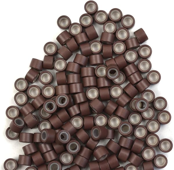 500 stk. silikoneforede mikroringe, led, perler 4,0 mm hårperler til hår extensions Brown