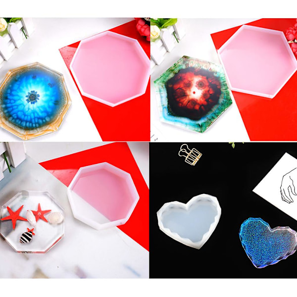 4 stk./sæt Krystal Epoxy Form DIY Kop Pad Hjerte Rombe Form Coa