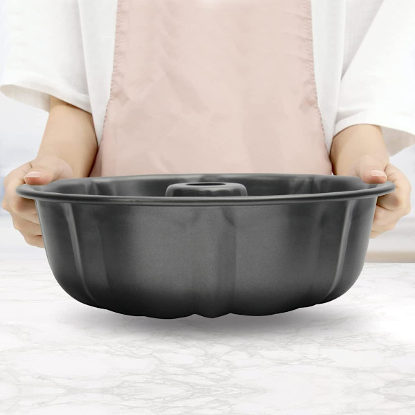 Pakke Bundt Kageform Nonstick - 25 cm Fluted Tube Kageforme til bagning, 12 kopper Kraftig Kulstofstål Tubeform Bageform. (Grå) grey