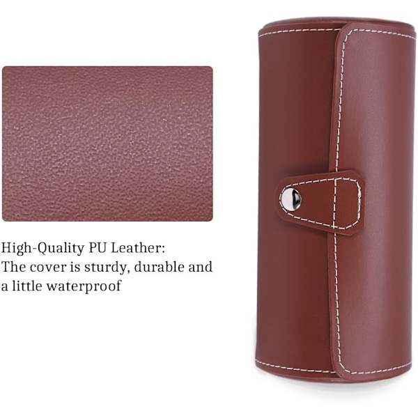 Resväska för klockor, klocklåda för män, 3 fack bärbar resväska för klockor Cylinder Roll Holder Armbandsklocka Smycken Displa(Brun) Brown
