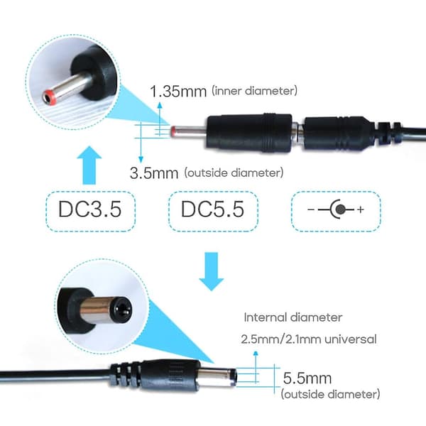 5V - 9V/12V USB - DC 5.5x3.5mm virtalähdekaapeli USB 5.5x2.1mm
