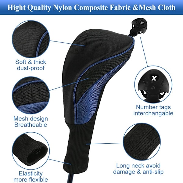 Golfklubbsöverdrag för fairway woods driver hybrider, 3 st lång hals mesh golfklubbsöverdrag set