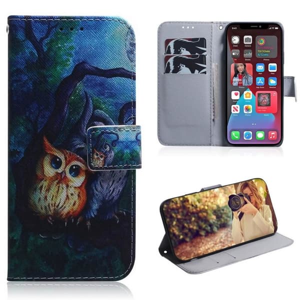 Lompakkokotelo iPhone 14 - Pöllöt Kuunvalossa
