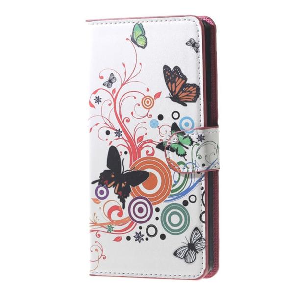 Plånboksfodral Samsung Galaxy A7 (SM-A700) - Vit med Fjärilar