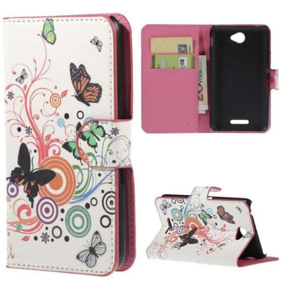 Plånboksfodral Sony Xperia E4 - Vit med Fjärilar