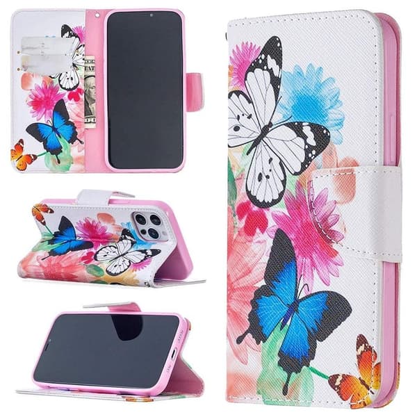 Plånboksfodral iPhone 13 Pro Max – Färgglada Fjärilar