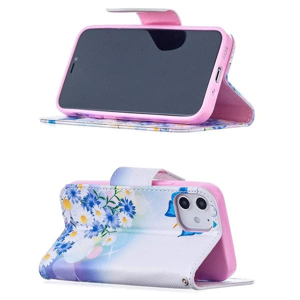 Lompakkokotelo iPhone 12 Mini - Perhosia Ja Kukkia