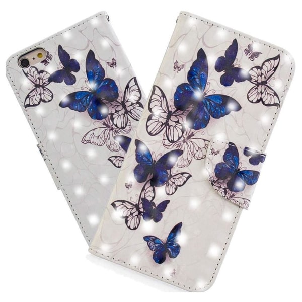 Plånboksfodral iPhone 8 – Blåa och Vita Fjärilar