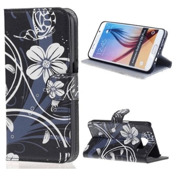 Plånboksfodral Samsung Galaxy S6 Edge Plus - Svart med Blommor