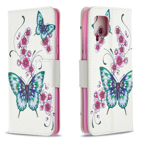 Lompakkokotelo Samsung Galaxy A12 - Perhosia Ja Kukkia