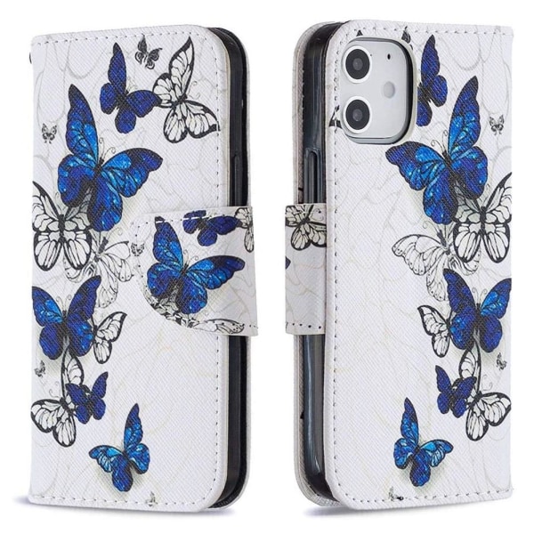 Plånboksfodral Apple iPhone 12 – Blåa och Vita Fjärilar