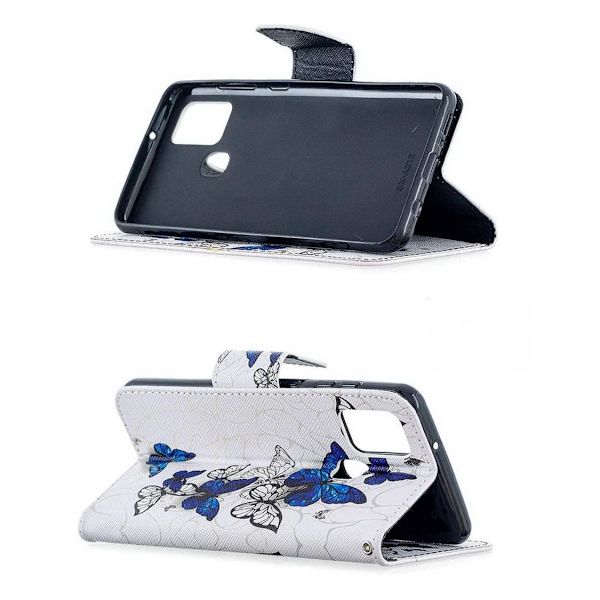 Lompakkokotelo Samsung Galaxy A21s - Siniset Ja Valkoiset Perhoset