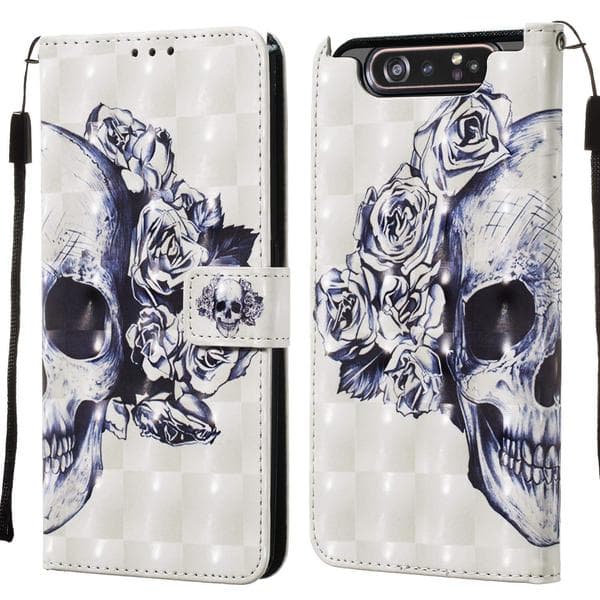 Plånboksfodral Samsung Galaxy A80 – Döskalle / Rosor