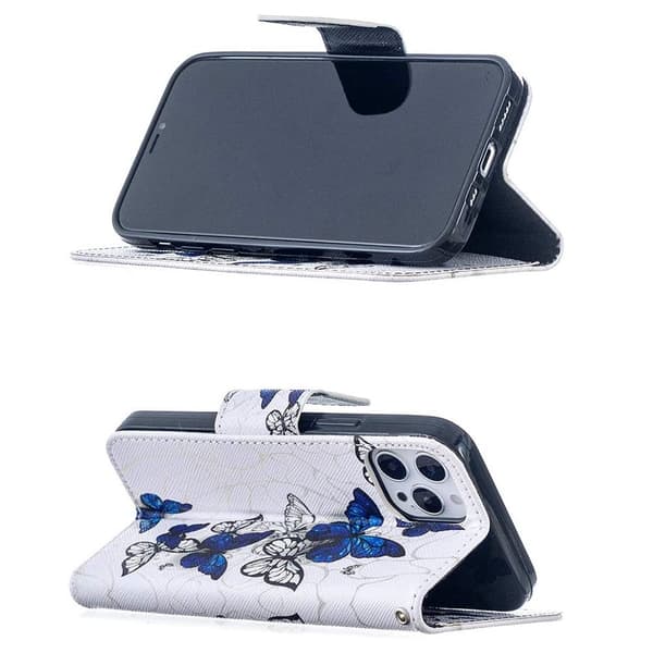 Plånboksfodral iPhone 16 Pro Max – Blåa och Vita Fjärilar