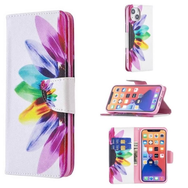 Lompakkokotelo iPhone 14 - Värikäs Kukka