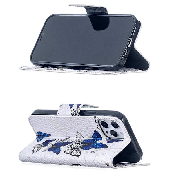 Lompakkokotelo iPhone 12 Pro - Siniset Ja Valkoiset Perhoset