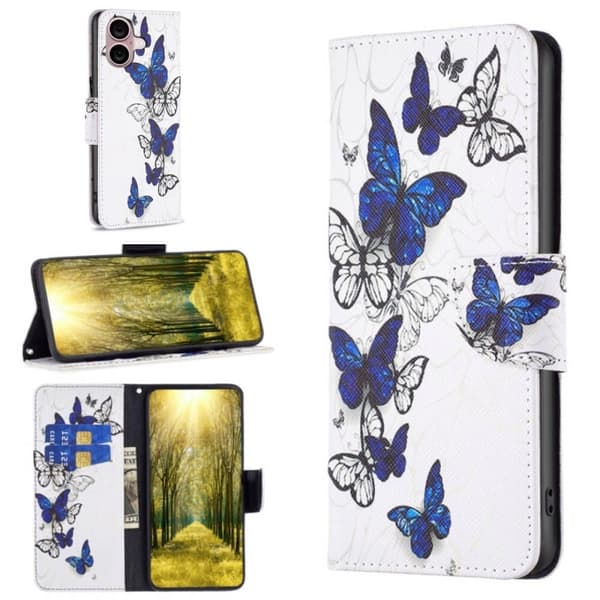 Plånboksfodral Apple iPhone 17 – Blåa och Vita Fjärilar