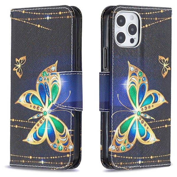 Lompakkokotelo iPhone 15 Pro - Kultainen Perhonen