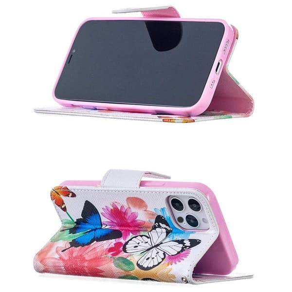 Plånboksfodral Apple iPhone 16 Pro – Färgglada Fjärilar