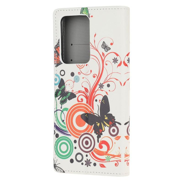 Lompakkokotelo Samsung Galaxy A52 / A52s - Valkoinen Perhosilla