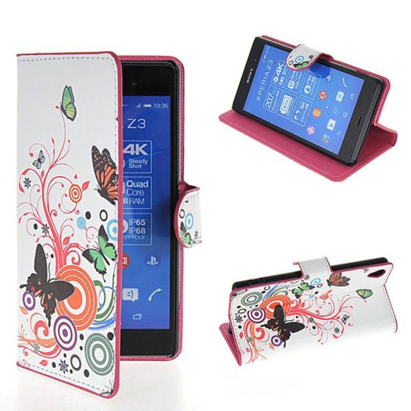 Plånboksfodral Sony Xperia Z3+ / Vit med Fjärilar
