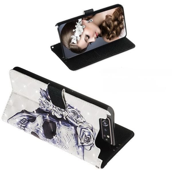 Plånboksfodral Samsung Galaxy A80 – Döskalle / Rosor