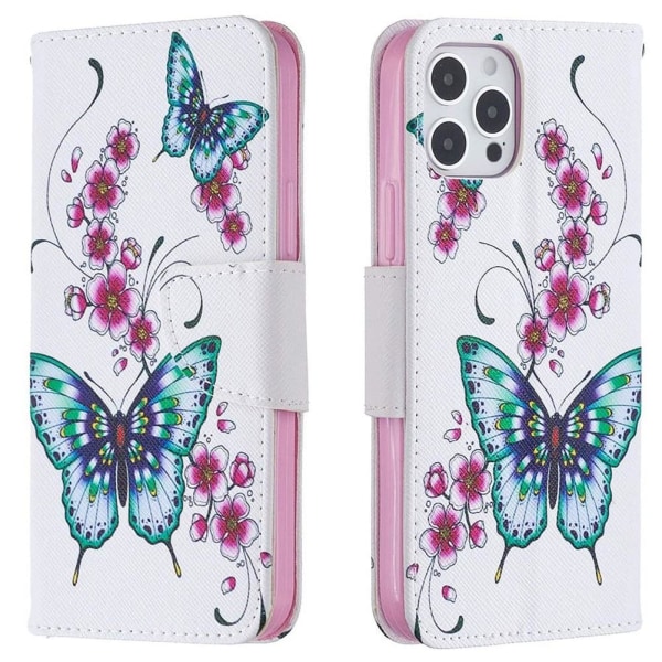 Lompakkokotelo iPhone 12 Pro - Perhosia Ja Kukkia