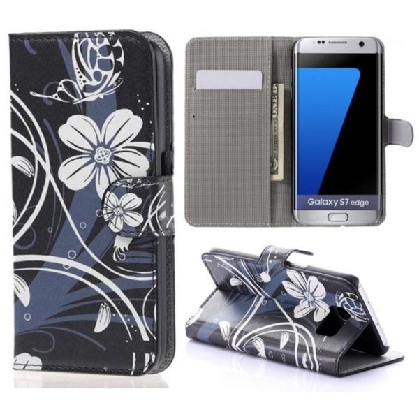 Plånboksfodral Samsung Galaxy S7 Edge – Svart med Blommor