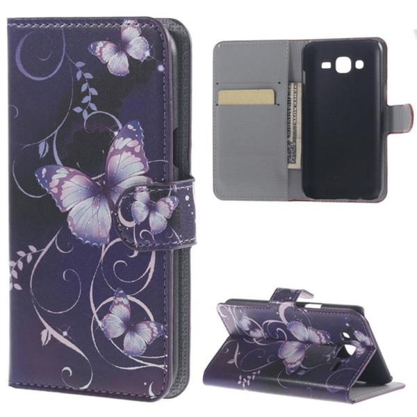 Plånboksfodral Samsung J1 (SM-J100H) - Lila med Fjärilar