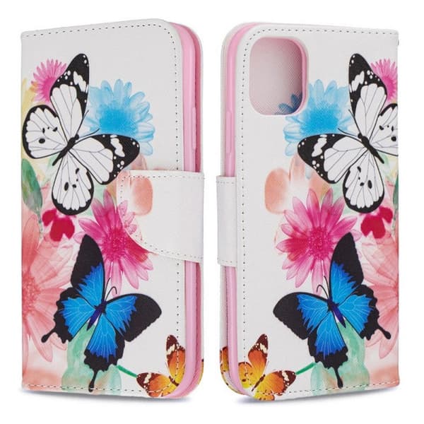 Lompakkokotelo iPhone 14 - Värikkäitä Perhosia