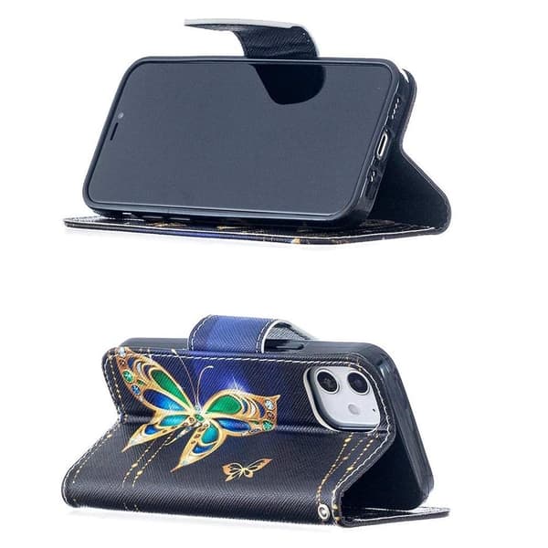 Lompakkokotelo iPhone 12 - Kultainen Perhonen