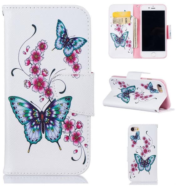 Plånboksfodral Apple iPhone 7 – Fjärilar och Blommor