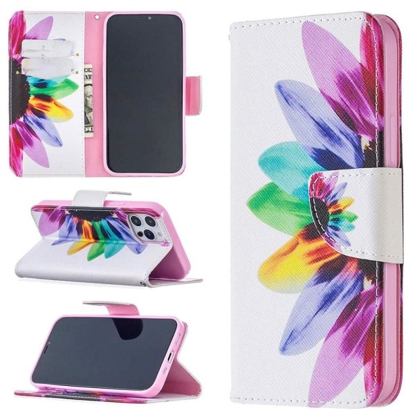 Lompakkokotelo iPhone 12 Pro Max - Värikäs Kukka
