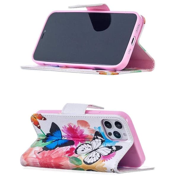 Lompakkokotelo iPhone 12 Pro - Värikkäitä Perhosia