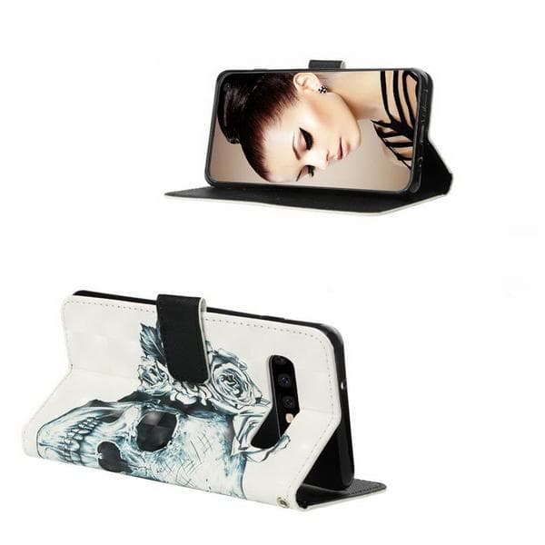 Plånboksfodral Samsung Galaxy S10 – Döskalle / Rosor