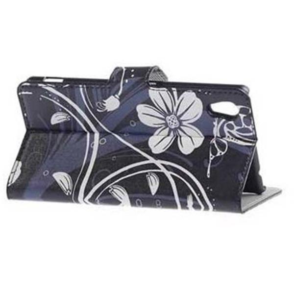 Plånboksfodral Sony Xperia M4 Aqua - Svart med Blommor
