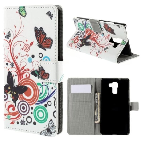 Plånboksfodral Huawei Honor 7 - Vit med Fjärilar
