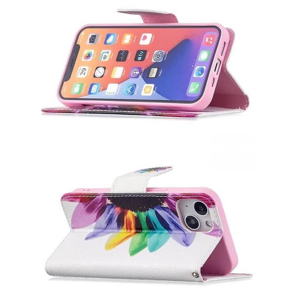 Lompakkokotelo iPhone 14 - Värikäs Kukka