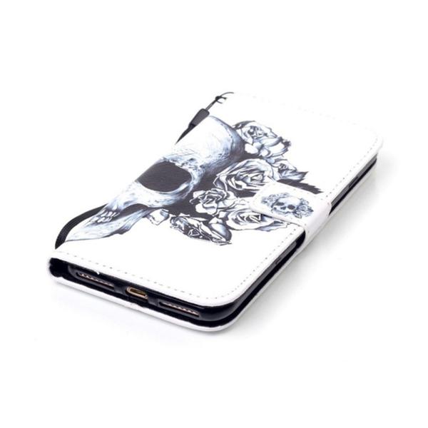 Plånboksfodral iPhone 7 Plus – Döskalle / Rosor