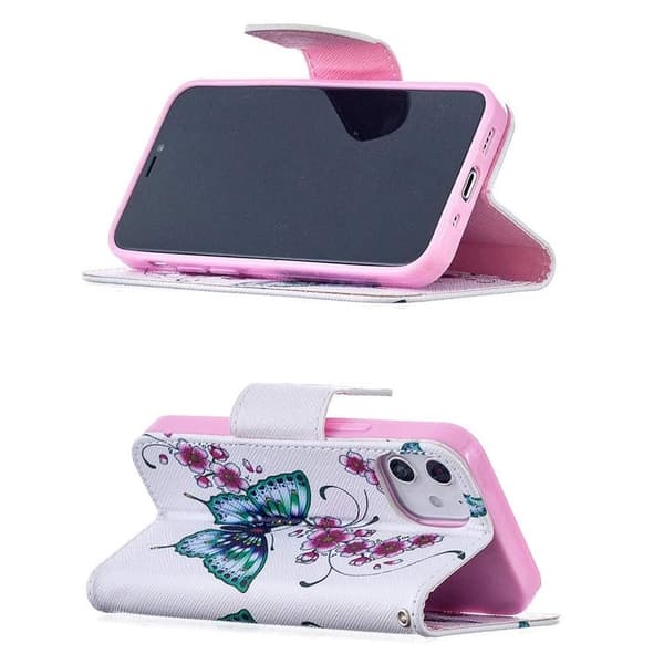 Lompakkokotelo iPhone 12 Mini - Perhosia Ja Kukkia