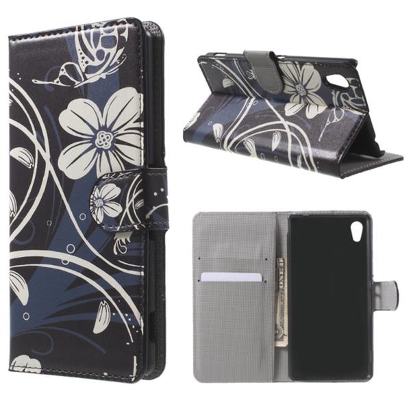 Plånboksfodral Sony Xperia M4 Aqua - Svart med Blommor