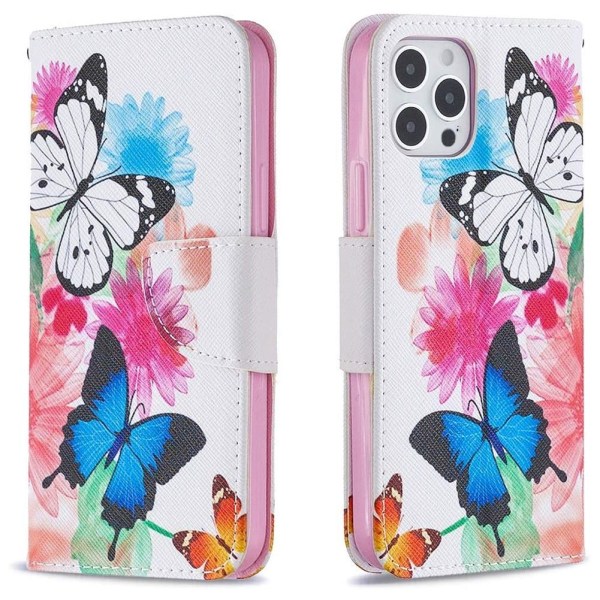 Lompakkokotelo iPhone 13 Pro - Värikkäitä Perhosia