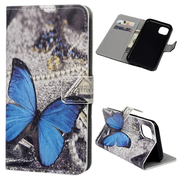 Lompakkokotelo iPhone 12 Mini - Sininen Perhonen
