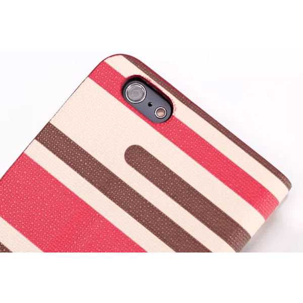 Plånboksfodral Apple Iphone 6 / 6S Plus - Linjer Rosa & Brun