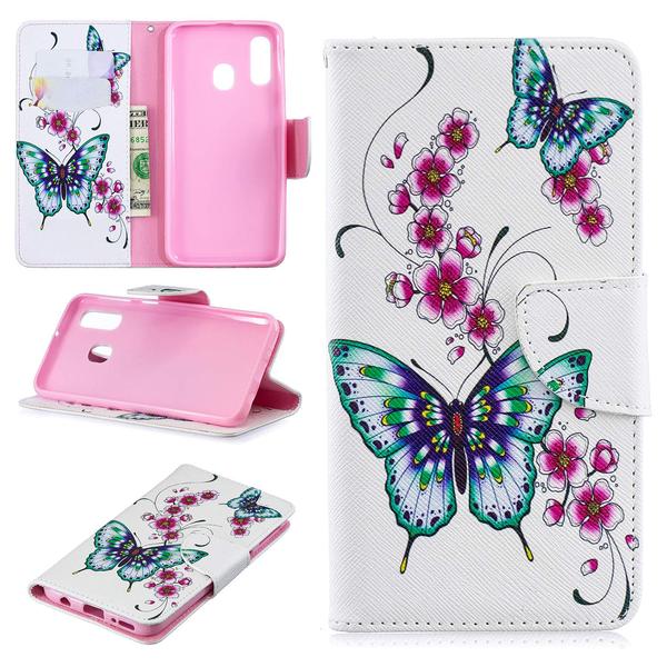 Lompakkokotelo Samsung Galaxy A20e - Perhosia Ja Kukkia